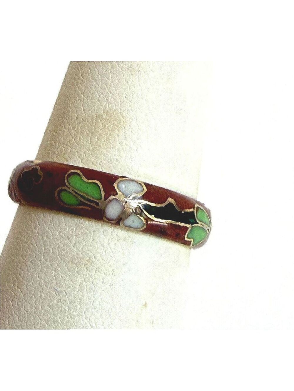 Vintage Cloisonné Enamel Floral Band Ring Size 7